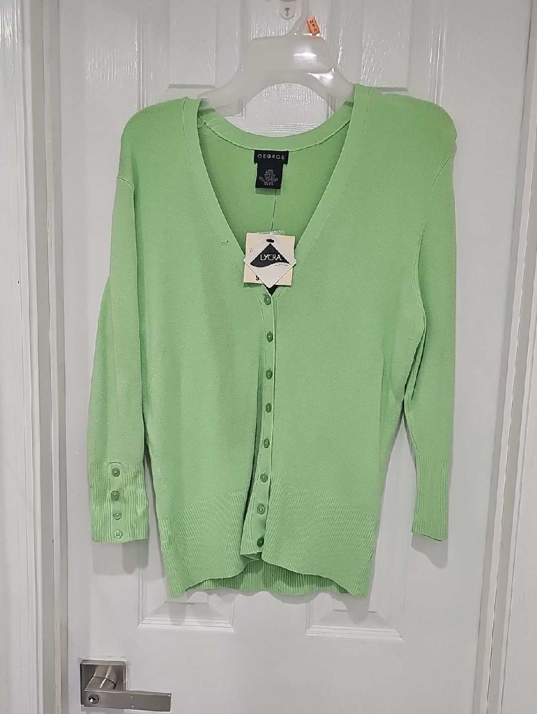 Women's Light Green V-Neck Button Front Sweater